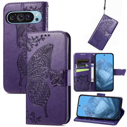 Butterfly Love Flower Embossed Leather Phone Case, For Google Pixel 10a, For Google Pixel 10 Pro XL, For Google Pixel 9a, For Google Pixel 9 Pro XL, For Google Pixel 8a, For Google Pixel 10 / 10 Pro, For Google Pixel 9 / 9 Pro