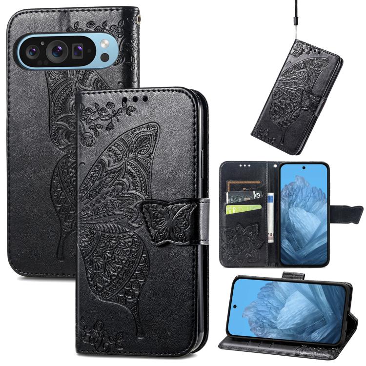Butterfly Love Flower Embossed Leather Phone Case, For Google Pixel 11 Pro XL, For Google Pixel 10a, For Google Pixel 10 Pro XL, For Google Pixel 9a, For Google Pixel 9 Pro XL, For Google Pixel 8a, For Google Pixel 11 / 11 Pro                          ...