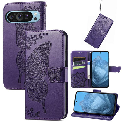 Butterfly Love Flower Embossed Leather Phone Case, For Google Pixel 10a, For Google Pixel 10 Pro XL, For Google Pixel 9a, For Google Pixel 9 Pro XL, For Google Pixel 8a, For Google Pixel 10 / 10 Pro, For Google Pixel 9 / 9 Pro