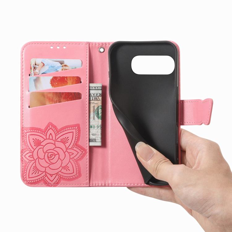 Butterfly Love Flower Embossed Leather Phone Case, For Google Pixel 10a, For Google Pixel 10 Pro XL, For Google Pixel 9a, For Google Pixel 9 Pro XL, For Google Pixel 8a, For Google Pixel 10 / 10 Pro, For Google Pixel 9 / 9 Pro