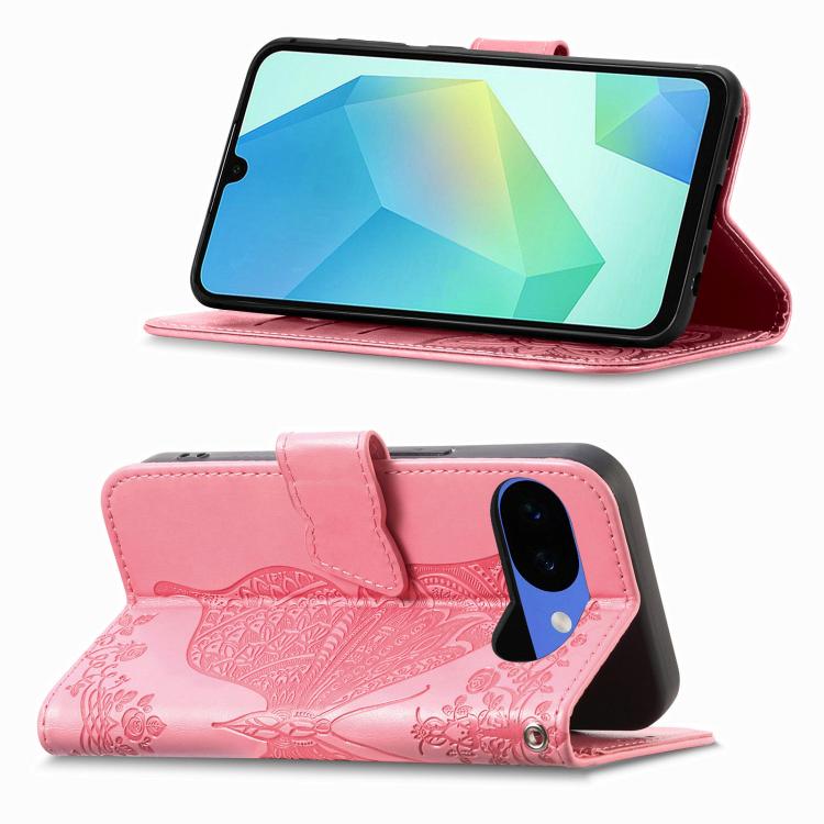 Butterfly Love Flower Embossed Leather Phone Case, For Google Pixel 10a, For Google Pixel 10 Pro XL, For Google Pixel 9a, For Google Pixel 9 Pro XL, For Google Pixel 8a, For Google Pixel 10 / 10 Pro, For Google Pixel 9 / 9 Pro