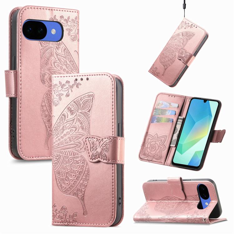 Butterfly Love Flower Embossed Leather Phone Case, For Google Pixel 11 Pro XL, For Google Pixel 10a, For Google Pixel 10 Pro XL, For Google Pixel 9a, For Google Pixel 9 Pro XL, For Google Pixel 8a, For Google Pixel 11 / 11 Pro                          ...