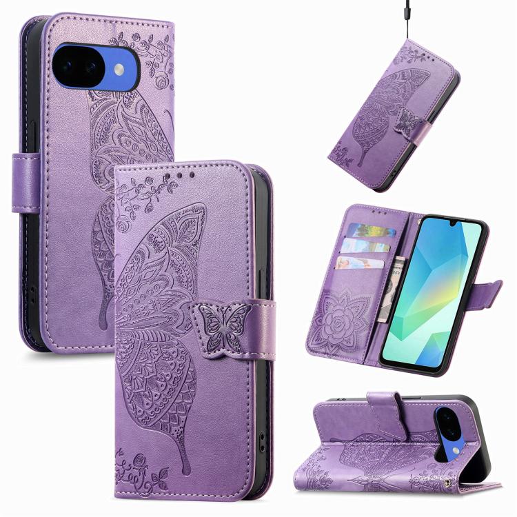 Butterfly Love Flower Embossed Leather Phone Case, For Google Pixel 11 Pro XL, For Google Pixel 10a, For Google Pixel 10 Pro XL, For Google Pixel 9a, For Google Pixel 9 Pro XL, For Google Pixel 8a, For Google Pixel 11 / 11 Pro                          ...