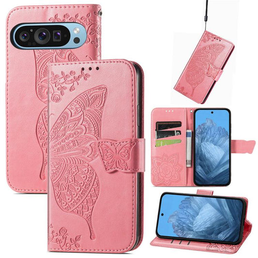 Butterfly Love Flower Embossed Leather Phone Case, For Google Pixel 11 Pro XL, For Google Pixel 10a, For Google Pixel 10 Pro XL, For Google Pixel 9a, For Google Pixel 9 Pro XL, For Google Pixel 8a, For Google Pixel 11 / 11 Pro                          ...