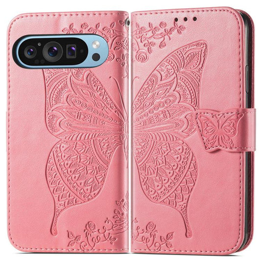 Butterfly Love Flower Embossed Leather Phone Case, For Google Pixel 11 Pro XL, For Google Pixel 10a, For Google Pixel 10 Pro XL, For Google Pixel 9a, For Google Pixel 9 Pro XL, For Google Pixel 8a, For Google Pixel 11 / 11 Pro                          ...