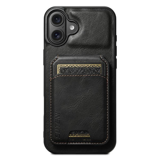 Suteni H02 Leder Brieftasche Ständer Rückseitige Handyhülle, für iPhone 17e / 16e, für iPhone 17 Pro Max, für iPhone 17 Pro, für iPhone 17, für iPhone Air, für iPhone 16 Pro Max, für iPhone 16 Pro, für iPhone 16 Plus, für iPhone 16, für iPhone 15 Pro Max