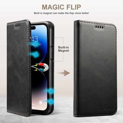 Suteni Calf Texture Horizontal Flip Leather Phone Case, For iPhone 17e / 16e, For iPhone 17 Pro Max, For iPhone 17 Pro, For iPhone 17, For iPhone Air, For iPhone 16 Pro Max, For iPhone 16 Pro, For iPhone 16 Plus, For iPhone 16, For iPhone 15 Pro Max   ...
