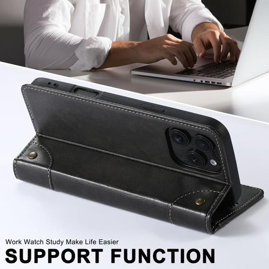 Suteni Baroque Calf Texture Buckle Wallet Leather Phone Case, For iPhone 17e / 16e, For iPhone 17 Pro Max, For iPhone 17 Pro, For iPhone 17, For iPhone Air, For iPhone 16 Pro Max, For iPhone 16 Pro, For iPhone 16 Plus, For iPhone 16, For iPhone 15 Pro ...