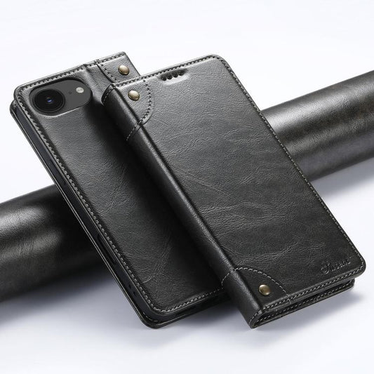 Suteni Baroque Calf Texture Buckle Wallet Leather Phone Case, For iPhone 17e / 16e, For iPhone 17 Pro Max, For iPhone 17 Pro, For iPhone 17, For iPhone Air, For iPhone 16 Pro Max, For iPhone 16 Pro, For iPhone 16 Plus, For iPhone 16, For iPhone 15 Pro ...