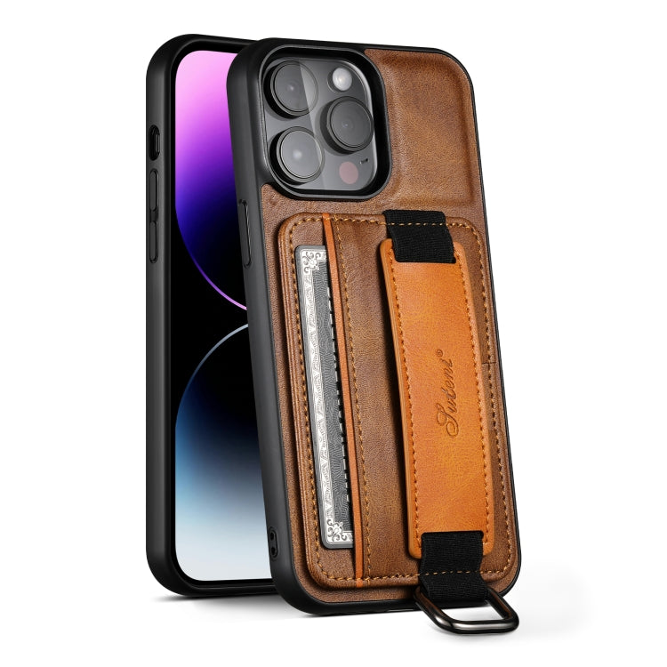 Suteni H13 Card Wallet Wrist Strap Holder PU Phone Case, For iPhone 18 Pro, For iPhone 18 Pro Max, For iPhone 17 Pro Max, For iPhone 17 Pro, For iPhone 17, For iPhone  Air, For iPhone 16 Pro Max, For iPhone 16 Pro, For iPhone 16 Plus, For iPhone 16    ...
