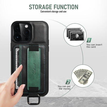 Suteni H13 Card Wallet Wrist Strap Holder PU Phone Case, For iPhone 17e / 16e, For iPhone 17 Pro Max, For iPhone 17 Pro, For iPhone 17, For iPhone  Air, For iPhone 16 Pro Max, For iPhone 16 Pro, For iPhone 16 Plus, For iPhone 16, For iPhone 15 Pro Max ...