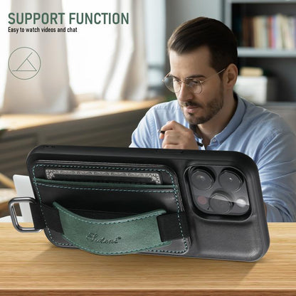Suteni H13 Card Wallet Wrist Strap Holder PU Phone Case, For iPhone 17e / 16e, For iPhone 17 Pro Max, For iPhone 17 Pro, For iPhone 17, For iPhone  Air, For iPhone 16 Pro Max, For iPhone 16 Pro, For iPhone 16 Plus, For iPhone 16, For iPhone 15 Pro Max ...