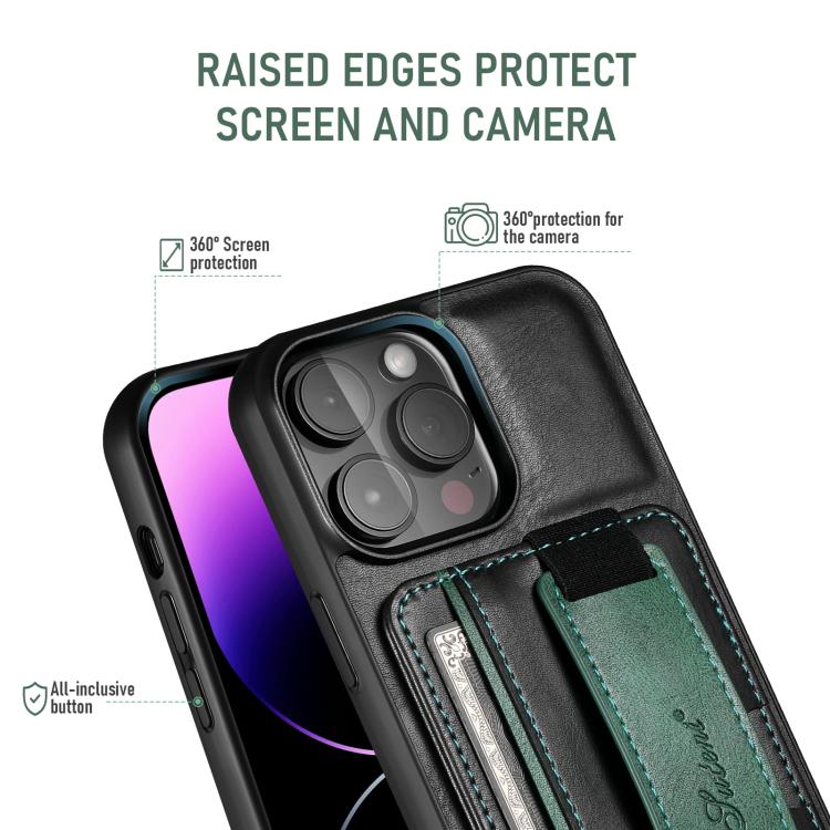 Suteni H13 Card Wallet Wrist Strap Holder PU Phone Case, For iPhone 17e / 16e, For iPhone 17 Pro Max, For iPhone 17 Pro, For iPhone 17, For iPhone  Air, For iPhone 16 Pro Max, For iPhone 16 Pro, For iPhone 16 Plus, For iPhone 16, For iPhone 15 Pro Max ...
