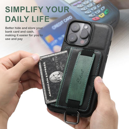 Suteni H13 Card Wallet Wrist Strap Holder PU Phone Case, For iPhone 17e / 16e, For iPhone 17 Pro Max, For iPhone 17 Pro, For iPhone 17, For iPhone  Air, For iPhone 16 Pro Max, For iPhone 16 Pro, For iPhone 16 Plus, For iPhone 16, For iPhone 15 Pro Max ...