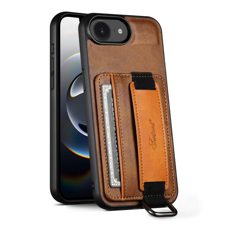 Suteni H13 Card Wallet Wrist Strap Holder PU Phone Case, For iPhone 17e / 16e, For iPhone 17 Pro Max, For iPhone 17 Pro, For iPhone 17, For iPhone  Air, For iPhone 16 Pro Max, For iPhone 16 Pro, For iPhone 16 Plus, For iPhone 16, For iPhone 15 Pro Max ...