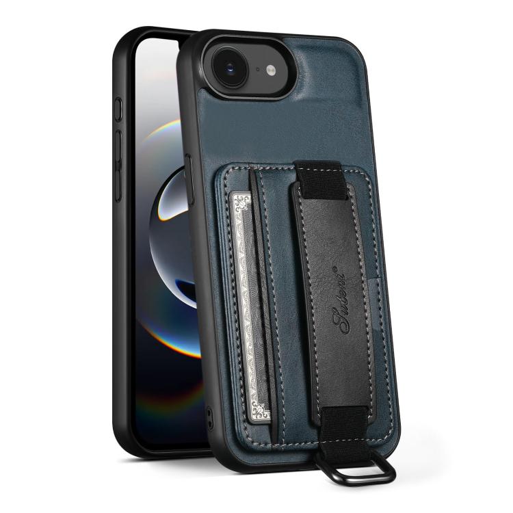 Suteni H13 Card Wallet Wrist Strap Holder PU Phone Case, For iPhone 17e / 16e, For iPhone 17 Pro Max, For iPhone 17 Pro, For iPhone 17, For iPhone  Air, For iPhone 16 Pro Max, For iPhone 16 Pro, For iPhone 16 Plus, For iPhone 16, For iPhone 15 Pro Max ...