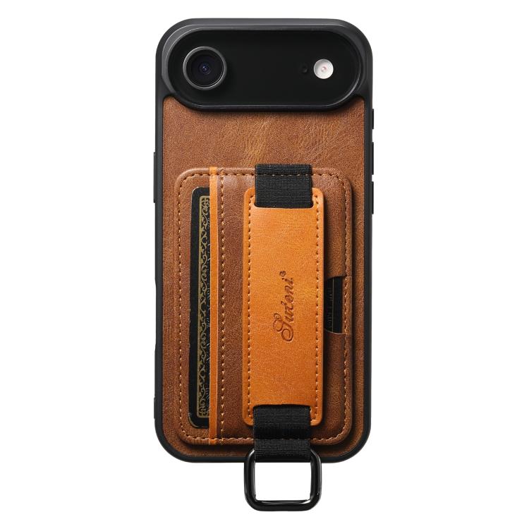 Suteni H13 Card Wallet Wrist Strap Holder PU Phone Case, For iPhone 17e / 16e, For iPhone 17 Pro Max, For iPhone 17 Pro, For iPhone 17, For iPhone  Air, For iPhone 16 Pro Max, For iPhone 16 Pro, For iPhone 16 Plus, For iPhone 16, For iPhone 15 Pro Max ...