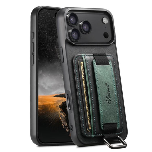 Suteni H13 Card Wallet Wrist Strap Holder PU Phone Case