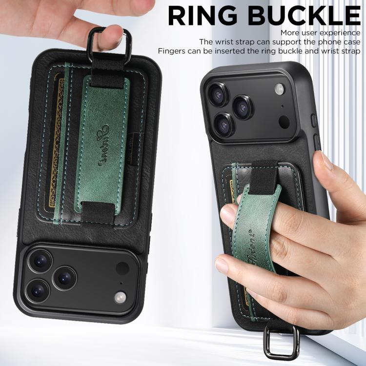 Suteni H13 Card Wallet Wrist Strap Holder PU Phone Case, For iPhone 18 Pro, For iPhone 18 Pro Max, For iPhone 17 Pro Max, For iPhone 17 Pro, For iPhone 17, For iPhone  Air, For iPhone 16 Pro Max, For iPhone 16 Pro, For iPhone 16 Plus, For iPhone 16    ...