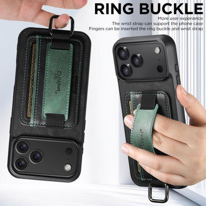 Suteni H13 Card Wallet Wrist Strap Holder PU Phone Case, For iPhone 18 Pro, For iPhone 18 Pro Max, For iPhone 17 Pro Max, For iPhone 17 Pro, For iPhone 17, For iPhone  Air, For iPhone 16 Pro Max, For iPhone 16 Pro, For iPhone 16 Plus, For iPhone 16    ...