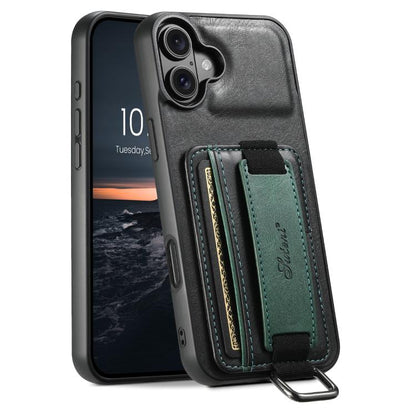 Suteni H13 Card Wallet Wrist Strap Holder PU Phone Case, For iPhone 18, For iPhone 18 Pro, For iPhone 18 Pro Max, For iPhone 17 Pro Max, For iPhone 17 Pro, For iPhone 17, For iPhone  Air, For iPhone 16 Pro Max, For iPhone 16 Pro, For iPhone 16 Plus    ...