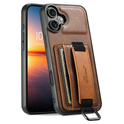 Suteni H13 Card Wallet Wrist Strap Holder PU Phone Case, For iPhone 18, For iPhone 18 Pro, For iPhone 18 Pro Max, For iPhone 17 Pro Max, For iPhone 17 Pro, For iPhone 17, For iPhone  Air, For iPhone 16 Pro Max, For iPhone 16 Pro, For iPhone 16 Plus    ...