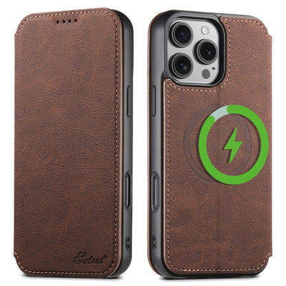 Suteni J06 Retro Matte Litchi Texture Leather MagSafe Phone Case, For iPhone 17 Pro Max, For iPhone 17 Pro, For iPhone 17, For iPhone Air, For iPhone 16 Pro Max, For iPhone 16 Pro, For iPhone 16 Plus, For iPhone 16, For iPhone 15 Pro Max               ...
