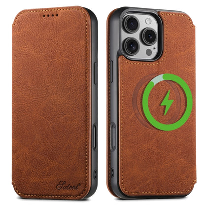 Suteni J06 Retro Matte Litchi Texture Leather MagSafe Phone Case, For iPhone 17 Pro Max, For iPhone 17 Pro, For iPhone 17, For iPhone Air, For iPhone 16 Pro Max, For iPhone 16 Pro, For iPhone 16 Plus, For iPhone 16, For iPhone 15 Pro Max               ...