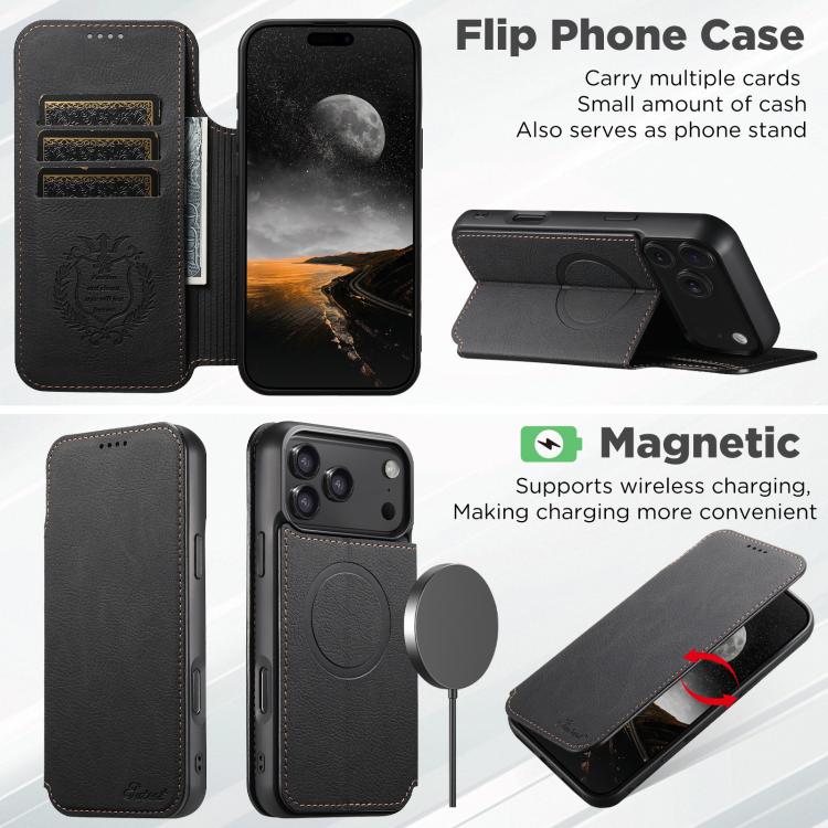 Suteni J06 Retro Matte Litchi Texture Leather MagSafe Phone Case, For iPhone 17 Pro Max, For iPhone 17 Pro, For iPhone 17, For iPhone Air, For iPhone 16 Pro Max, For iPhone 16 Pro, For iPhone 16 Plus, For iPhone 16, For iPhone 15 Pro Max               ...