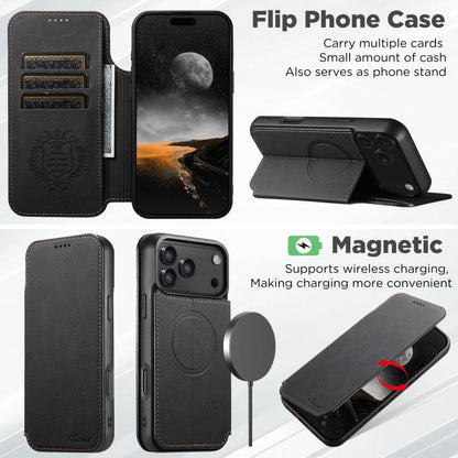 Suteni J06 Retro Matte Litchi Texture Leather MagSafe Phone Case, For iPhone 17 Pro Max, For iPhone 17 Pro, For iPhone 17, For iPhone Air, For iPhone 16 Pro Max, For iPhone 16 Pro, For iPhone 16 Plus, For iPhone 16, For iPhone 15 Pro Max               ...