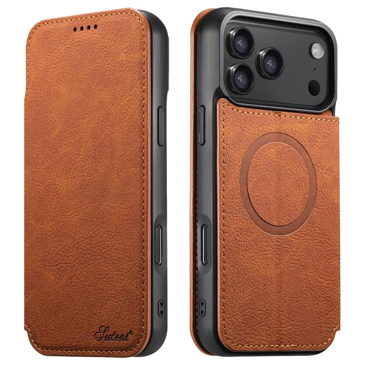Suteni J06 Retro Matte Litchi Texture Leather MagSafe Phone Case, For iPhone 18, For iPhone 18 Pro, For iPhone 18 Pro Max, For iPhone 17 Pro Max, For iPhone 17 Pro, For iPhone 17, For iPhone Air, For iPhone 16 Pro Max, For iPhone 16 Pro                ...