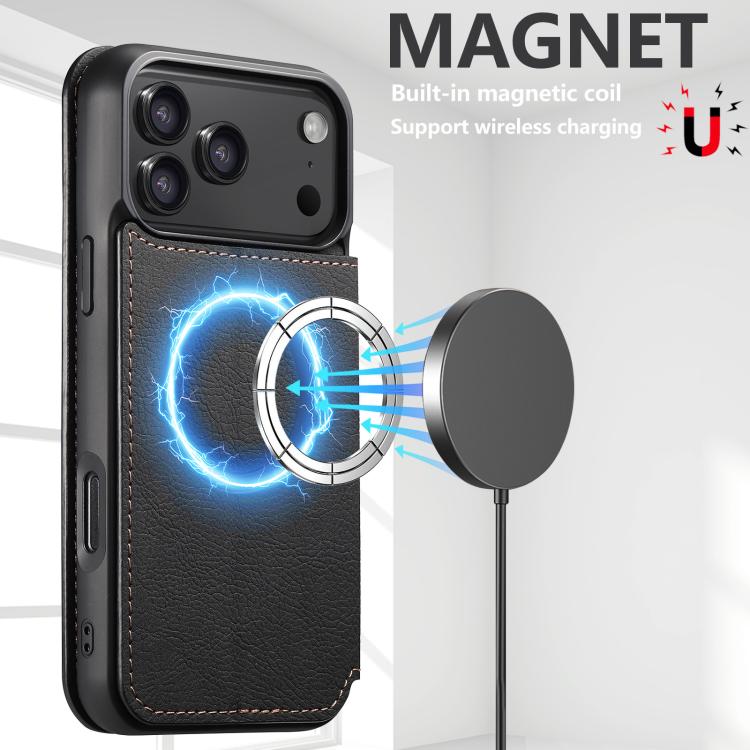Suteni J06 Retro Matte Litchi Texture Leather MagSafe Phone Case, For iPhone 18, For iPhone 18 Pro, For iPhone 18 Pro Max, For iPhone 17 Pro Max, For iPhone 17 Pro, For iPhone 17, For iPhone Air, For iPhone 16 Pro Max, For iPhone 16 Pro                ...