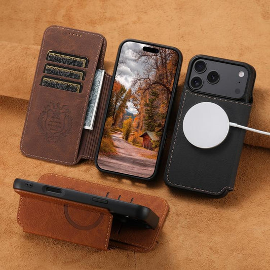 Suteni J06 Retro Matte Litchi Texture Leather MagSafe Phone Case