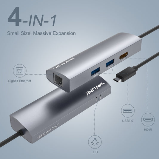 WAVLINK WL-UHP3408 USB HUB Adapter 4-in-1 Type-C to HD + 2xUSB3.0 + Gigabit RJ45 Docking Station, UHP3408