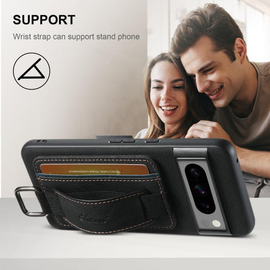 Suteni H13 Litchi Leather Wrist Strap Wallet Back Phone Case, For Google Pixel 10 Pro XL, For Google Pixel 10 Pro, For Google Pixel 10, For Google Pixel 9 Pro XL, For Google Pixel 9 Pro, For Google Pixel 9, For Google Pixel 8a, For Google Pixel 8 Pro  ...