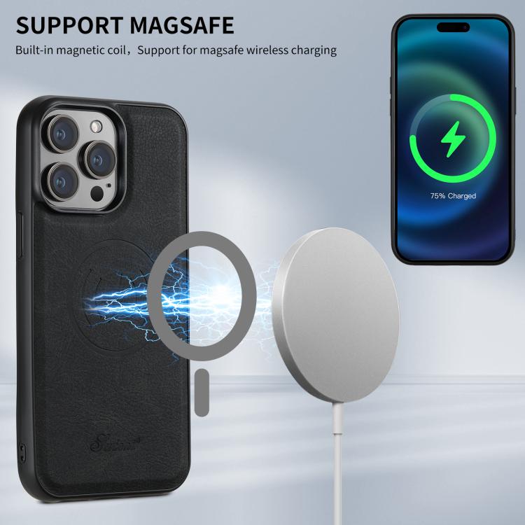 Suteni H17 Litchi Texture Leather MagSafe Detachable Wallet Phone Case, For iPhone 12 Pro, For iPhone 17e / 16e