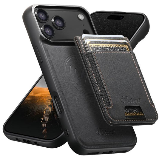 Suteni H17 Litchi Texture Leather MagSafe Detachable Wallet Phone Case