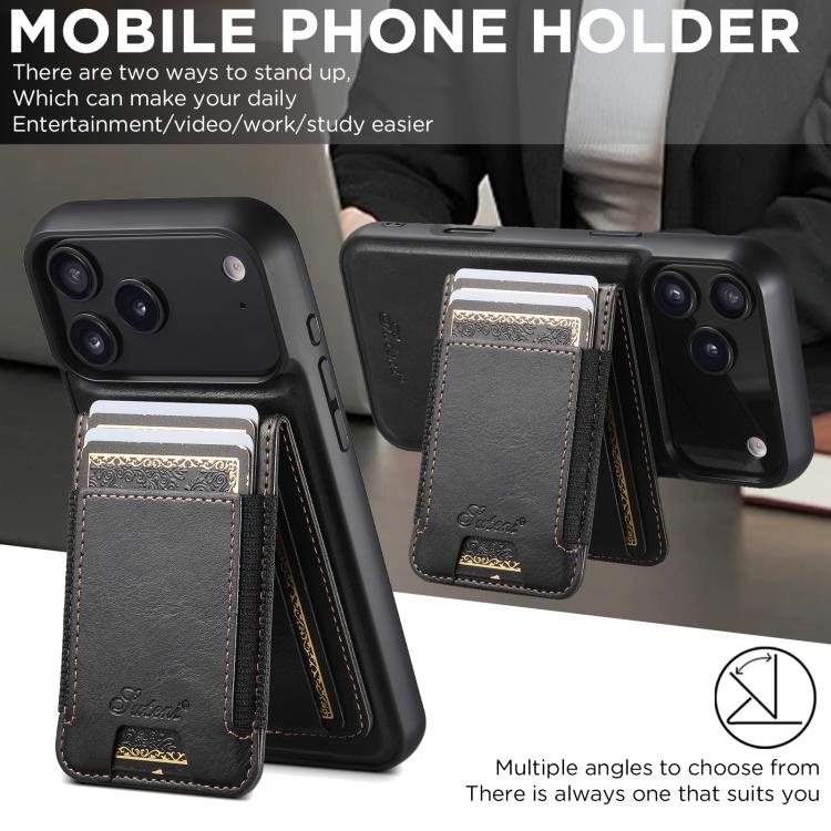 Suteni H17 Oil Eax Leather MagSafe Detachable Wallet Phone Case