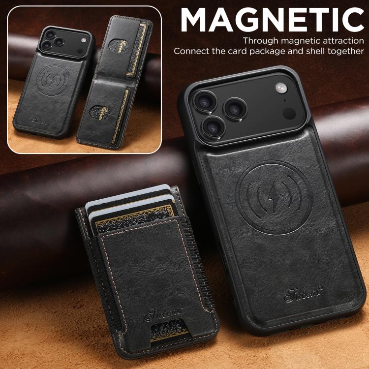 Suteni H17 Oil Eax Leather MagSafe Detachable Wallet Phone Case, For iPhone 18, For iPhone 18 Pro, For iPhone 18 Pro Max, For iPhone 17 Pro Max, For iPhone 17 Pro, For iPhone 17, For iPhone Air, For iPhone 16 Pro Max, For iPhone 16 Pro, For iPhone 16 P...