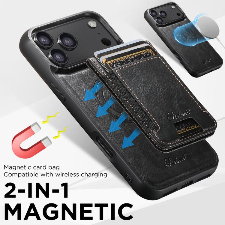 Suteni H17 Oil Eax Leather MagSafe Detachable Wallet Phone Case, For iPhone 18, For iPhone 18 Pro, For iPhone 18 Pro Max, For iPhone 17 Pro Max, For iPhone 17 Pro, For iPhone 17, For iPhone Air, For iPhone 16 Pro Max, For iPhone 16 Pro, For iPhone 16 P...