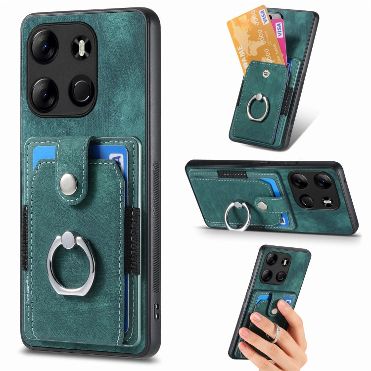 Retro Skin-feel Ring Multi-card Wallet Phone Case, For Tecno Spark GO 2023