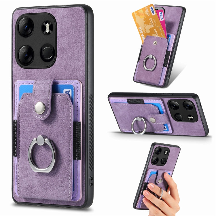 Retro Skin-feel Ring Multi-card Wallet Phone Case, For Tecno Spark GO 2023