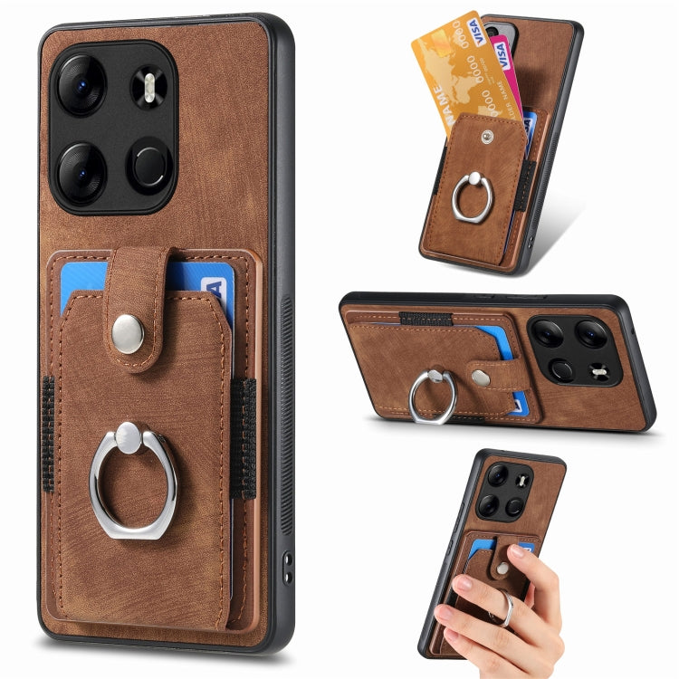 Retro Skin-feel Ring Multi-card Wallet Phone Case, For Tecno Spark GO 2023