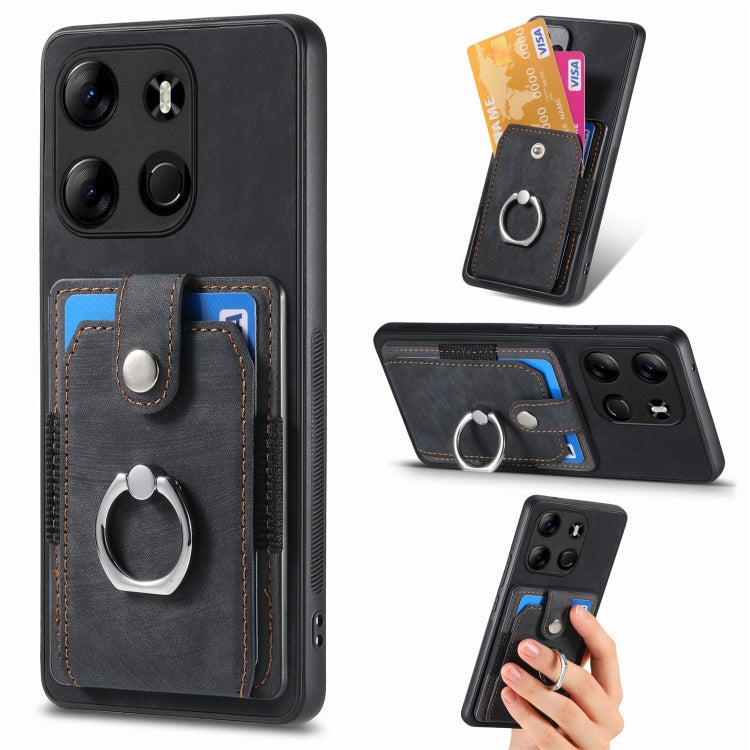 Retro Skin-feel Ring Multi-card Wallet Phone Case, For Tecno Spark GO 2023