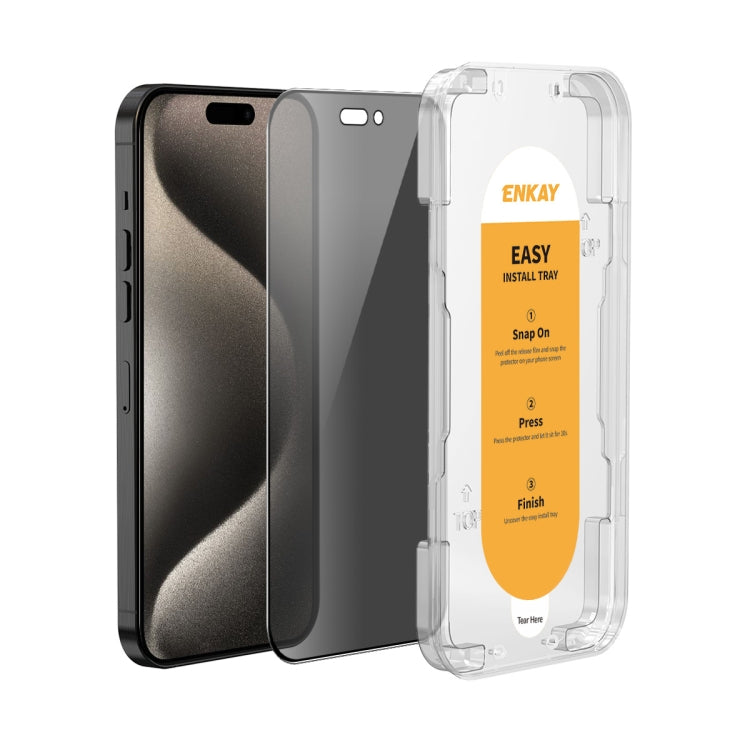 ENKAY Easy Install Anti-peeping Privacy Full Screen Tempered Glass Film, For iPhone 17e / 16e / 14 / 13 / 13 Pro, For iPhone 16 Pro Max, For iPhone 16 Pro, For iPhone 16 Plus, For iPhone 15 Plus, For iPhone 16, For iPhone 15, For iPhone 15 Pro Max     ...