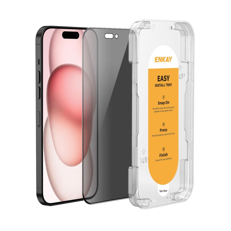 ENKAY Easy Install Anti-peeping Privacy Full Screen Tempered Glass Film, For iPhone 17e / 16e / 14 / 13 / 13 Pro, For iPhone 16 Pro Max, For iPhone 16 Pro, For iPhone 16 Plus, For iPhone 15 Plus, For iPhone 16, For iPhone 15, For iPhone 15 Pro Max     ...