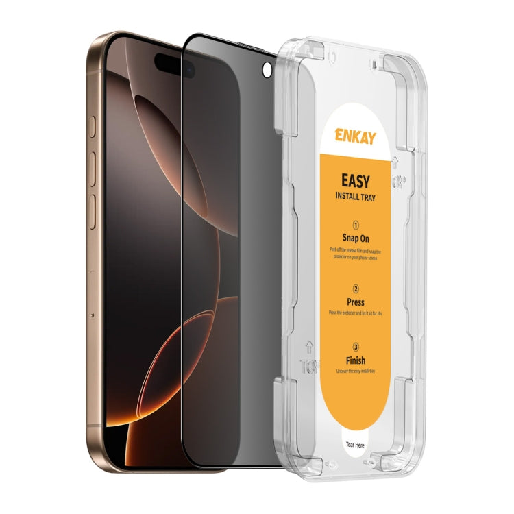 ENKAY Easy Install Anti-peeping Privacy Full Screen Tempered Glass Film, For iPhone 17e / 16e / 14 / 13 / 13 Pro, For iPhone 16 Pro Max, For iPhone 16 Pro, For iPhone 16 Plus, For iPhone 15 Plus, For iPhone 16, For iPhone 15, For iPhone 15 Pro Max     ...