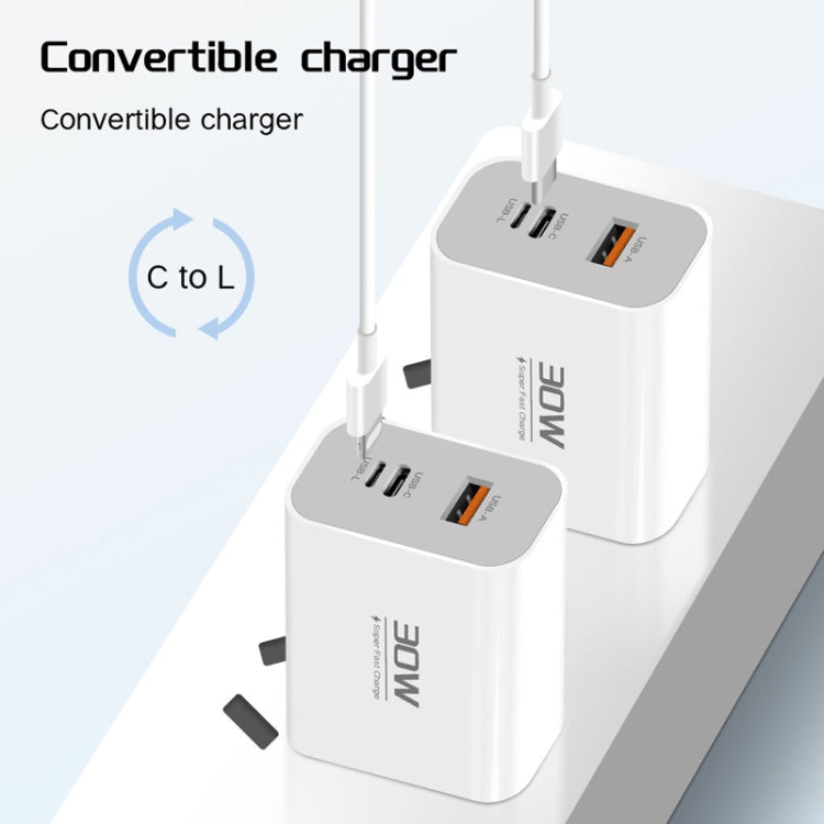 PD30W USB-C / Type-C + 8 Pin + USB Charger with Type-C to 8 Pin Date Cable