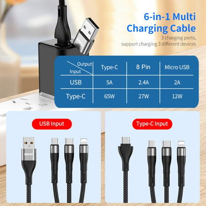 ENKAY 6-in-1 5A USB + Type-C to Type-C / 8 Pin / Micro USB Multifunction Fast Charging Cable, 1.3m