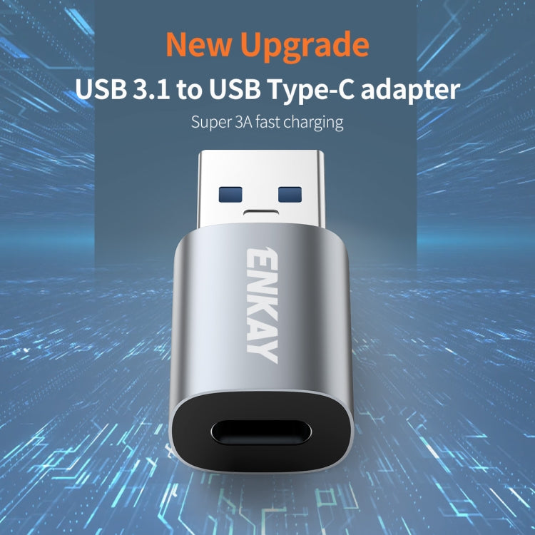 ENKAY ENK-AT118 Aluminium Alloy Male USB 3.1 to Female Type-C Data Adapter Converter Support Fast Charging, ENK-AT118